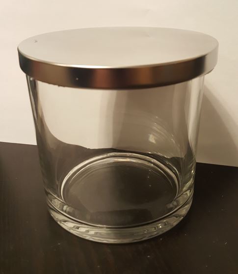 16 oz Clear Glass, 3-wick - Silver Metal Lid